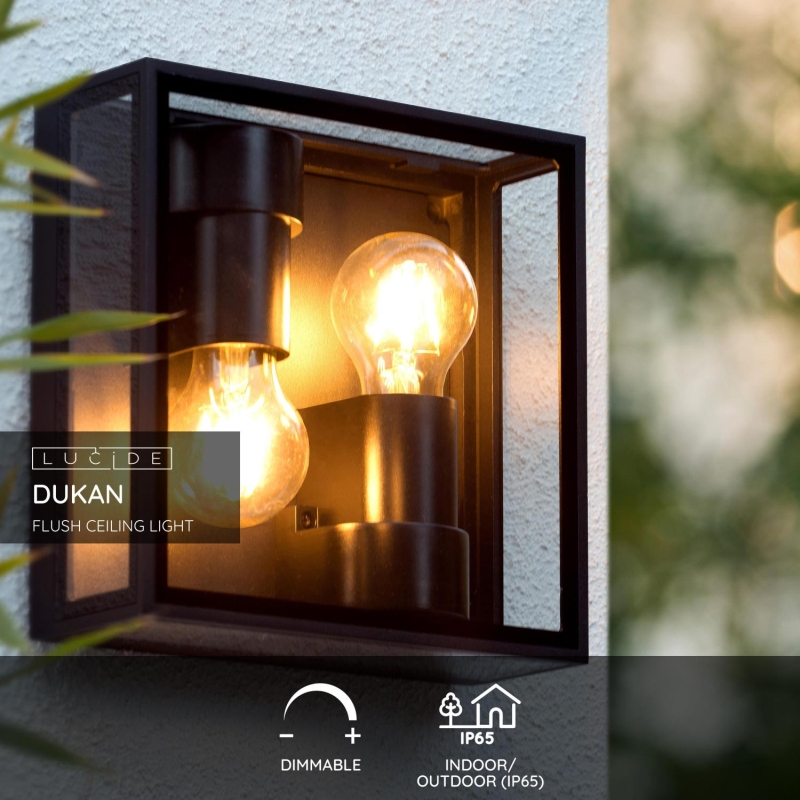 Lucide DUKAN - Zapustené stropné svietidlo Vonkajšie - 2xE27 - IP65 - Čierne